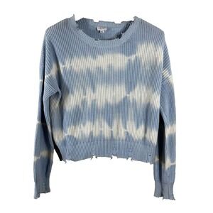 Le Lis Collection Womens Blue Tie Dye Distressed Cropped Cotton Sweater L